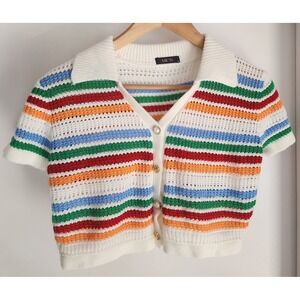 Micas Women Cropped Cardigan and High Waist Shorts SET XL Striped Multicolor